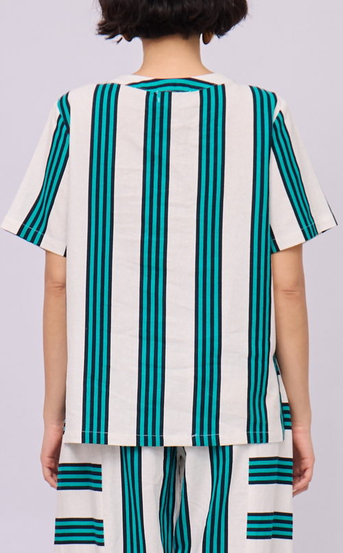 PUERTO SHIRT - TEAL STRIPES LINEN