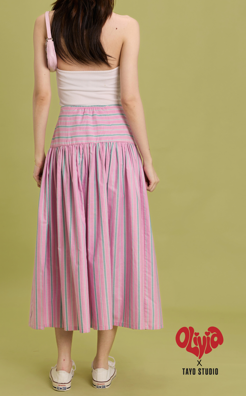 MARIA SKIRT - PINK GREEN STRIPES