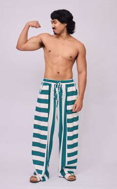 GOMEZ PANTS - TEAL STRIPES LINEN