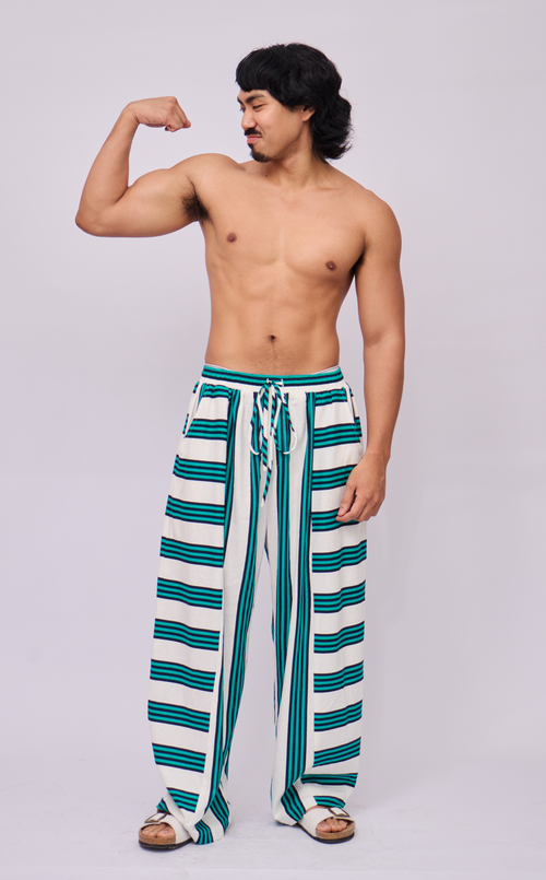 GOMEZ PANTS - TEAL STRIPES LINEN
