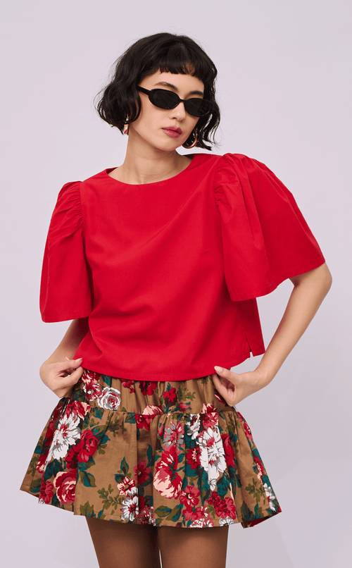 FILI TOP - RED POPLIN