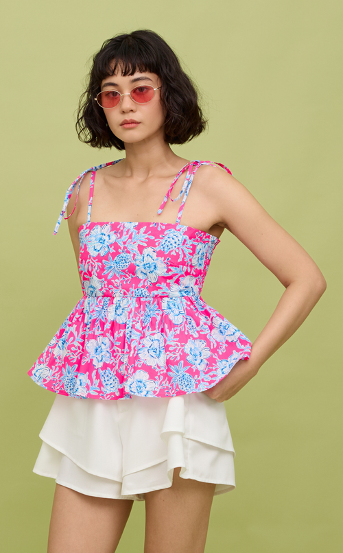 GABI TOP - NEON PINK-BLUE FLORAL