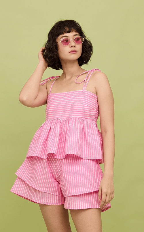 GABI TOP - PINK STRIPES LINEN
