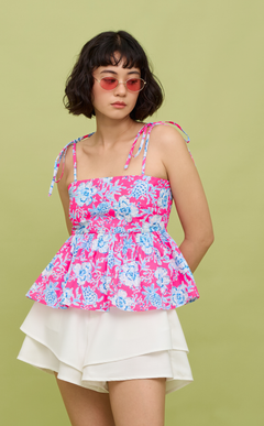 GABI TOP - NEON PINK-BLUE FLORAL