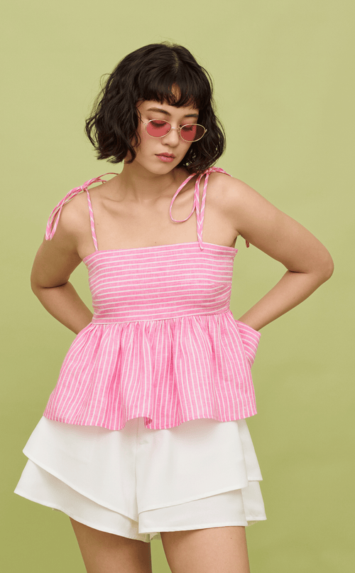 GABI TOP - PINK STRIPES LINEN