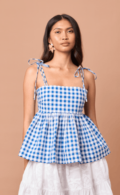 GABRIELA TOP - BLUE GINGHAM