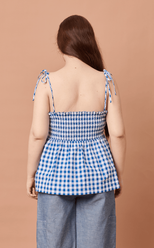 GABRIELA TOP - BLUE GINGHAM