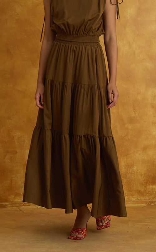 HELENA SKIRT - BROWN SATIN Shop.TayoStudio