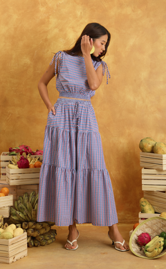 HELENA SKIRT 2.0 - RED BLUE MICRO PLAID Shop.TayoStudio