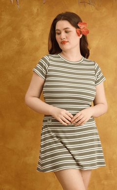 KAROL SKORT - OLIVE GREEN STRIPES