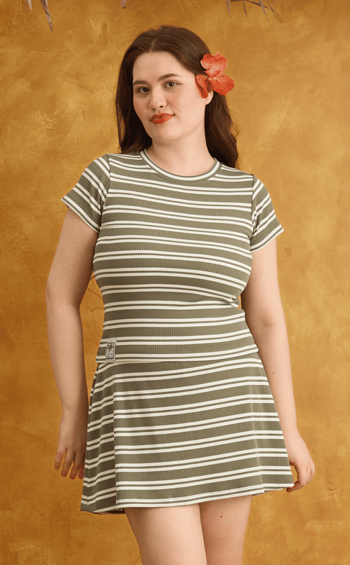 KAROL SKORT - OLIVE GREEN STRIPES