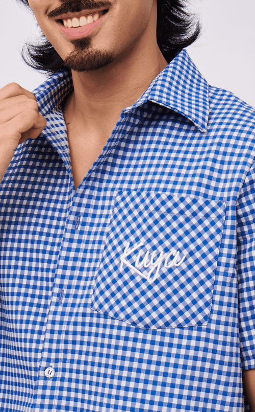 PINO TOP -  BLUE GINGHAM 2 w/ KUYA EMBRO