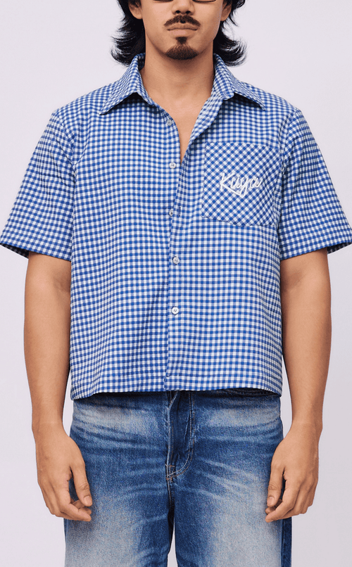 PINO TOP -  BLUE GINGHAM 2 w/ KUYA EMBRO