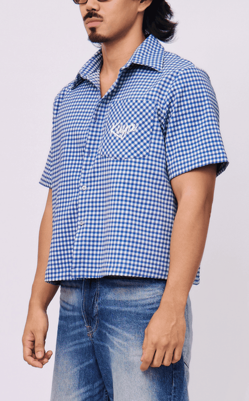 PINO TOP -  BLUE GINGHAM 2 w/ KUYA EMBRO