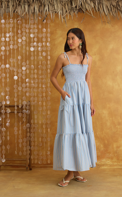 LILIANA MAXI DRESS - BLUE MICRO PLAID