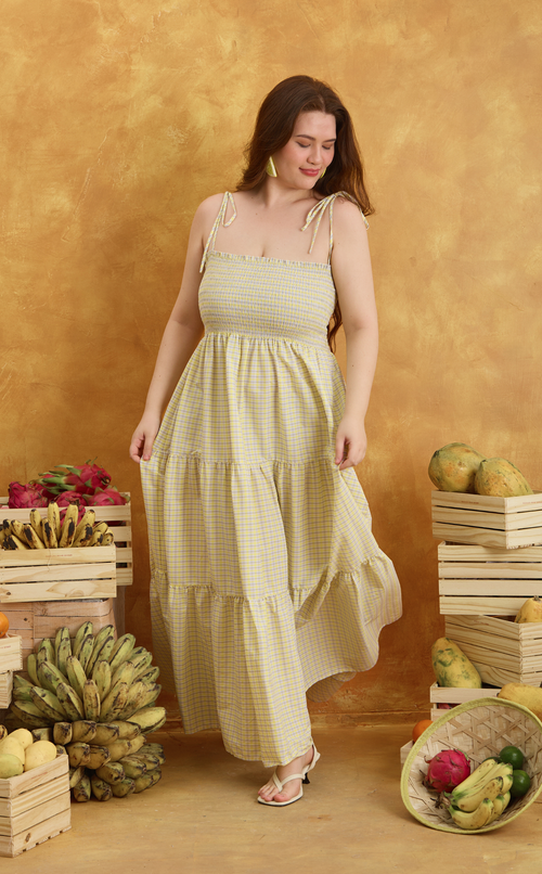 LILIANA MAXI DRESS - YELLOW MICRO PLAID Shop.TayoStudio