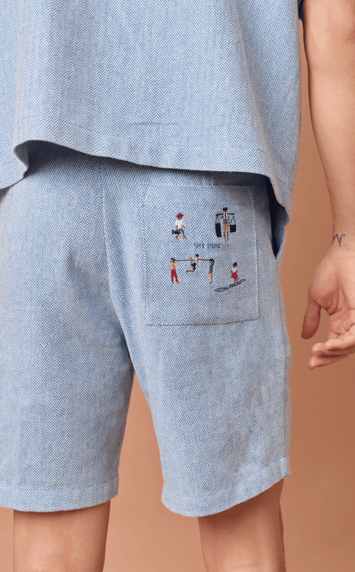 MANU SHORTS - CHEVRON TWEED w/ KALYE EMBRO