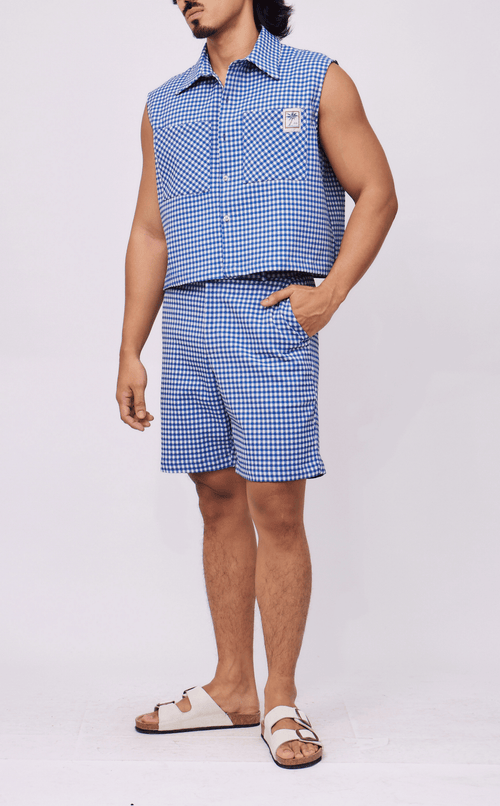 MANU SHORTS - BLUE GINGHAM 2