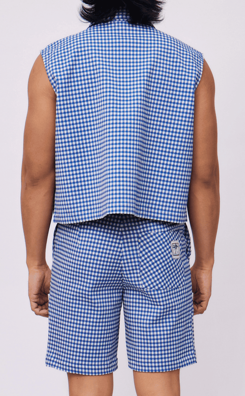 MANU SHORTS - BLUE GINGHAM 2