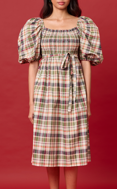 MARIKIT DRESS - OLIVE PLAID
