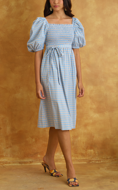 MARIKIT DRESS - BLUE MICRO PLAID Shop.TayoStudio