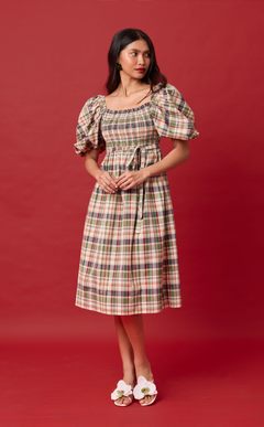 MARIKIT DRESS - OLIVE PLAID