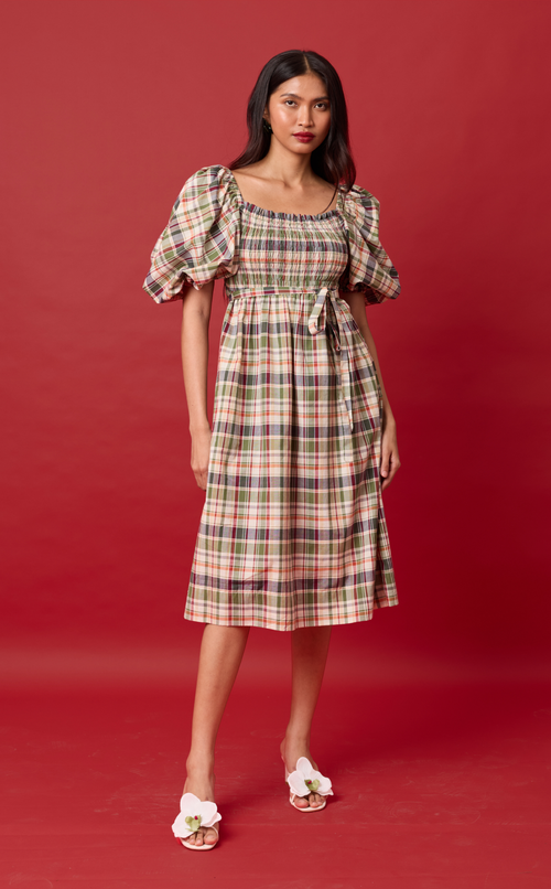MARIKIT DRESS - OLIVE PLAID