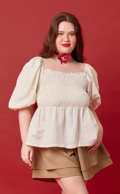 MARIKIT TOP - WHITE CHALK STRIPES