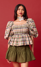 MARIKIT TOP - OLIVE PLAID