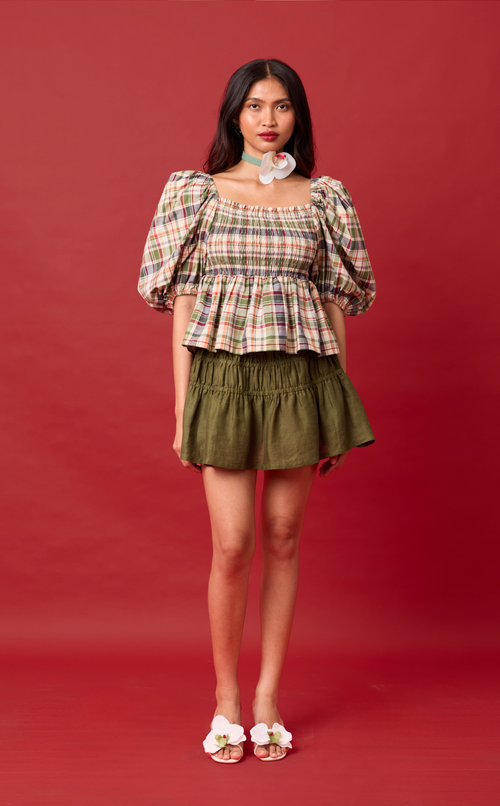MARIKIT TOP - OLIVE PLAID