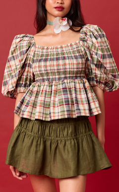 MARIKIT TOP - OLIVE PLAID