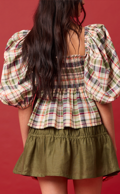 MARIKIT TOP - OLIVE PLAID