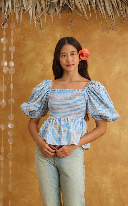 MARIKIT TOP - BLUE MICRO PLAID