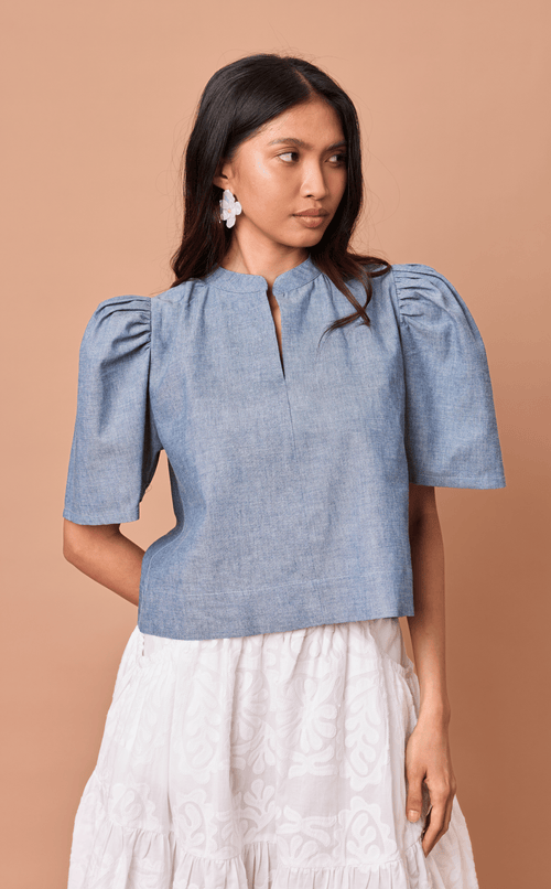 NADIA TOP 2.0 - DENIM LINEN
