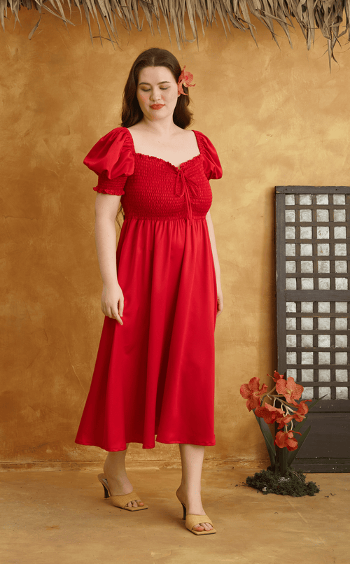 NATASHA DRESS - RED SATIN