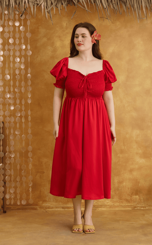 NATASHA DRESS - RED SATIN