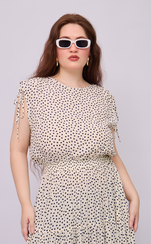 NALA TOP - WHITE MICRO POLKA
