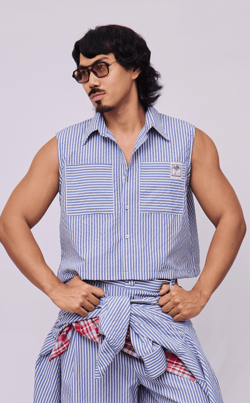 NANO SHIRT - BLUE STRIPES SEERSUCKER