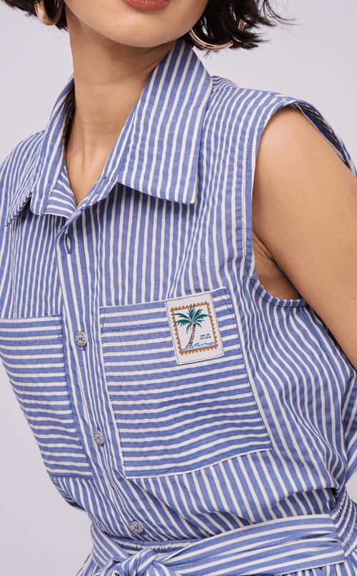 NANO SHIRT - BLUE STRIPES SEERSUCKER