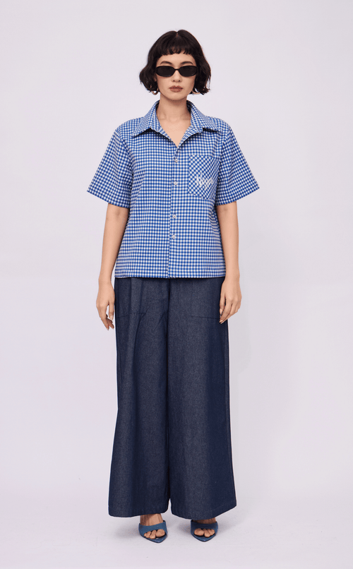 PINO TOP -  BLUE GINGHAM 2 w/ NOYPI EMBRO