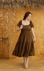 ODESSA MIDI DRESS - BROWN SATIN Shop.TayoStudio
