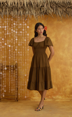 ODESSA MIDI DRESS - BROWN SATIN Shop.TayoStudio