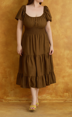 ODESSA MIDI DRESS - BROWN SATIN Shop.TayoStudio