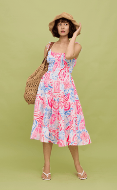 PAMELA MIDI DRESS - NEON TROPICAL LINEN