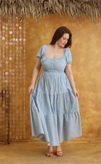 PENELOPE MAXI DRESS - BLUE MICRO PLAID