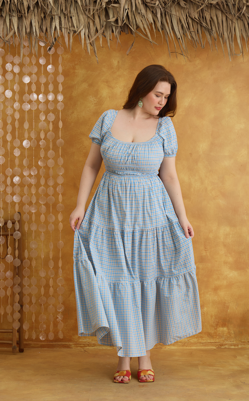PENELOPE MAXI DRESS - BLUE MICRO PLAID
