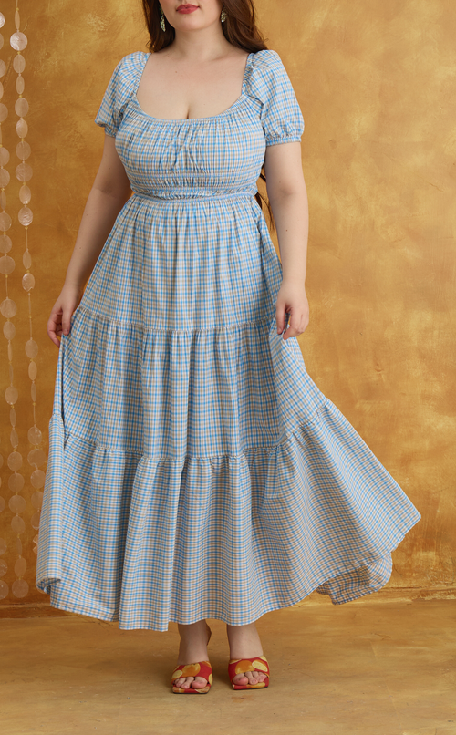 PENELOPE MAXI DRESS - BLUE MICRO PLAID