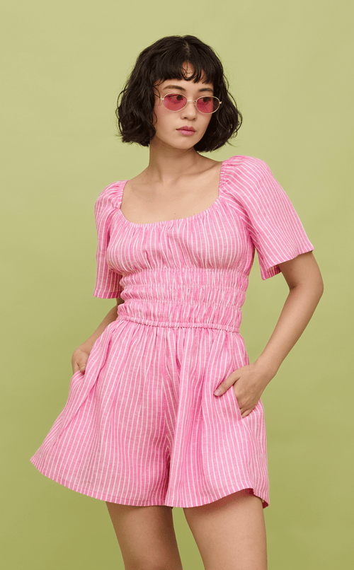 PENNY ROMPER - PINK STRIPES LINEN