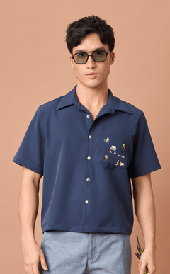 PINO TOP - NAVY BLUE w/ BAYANIHAN EMBRO