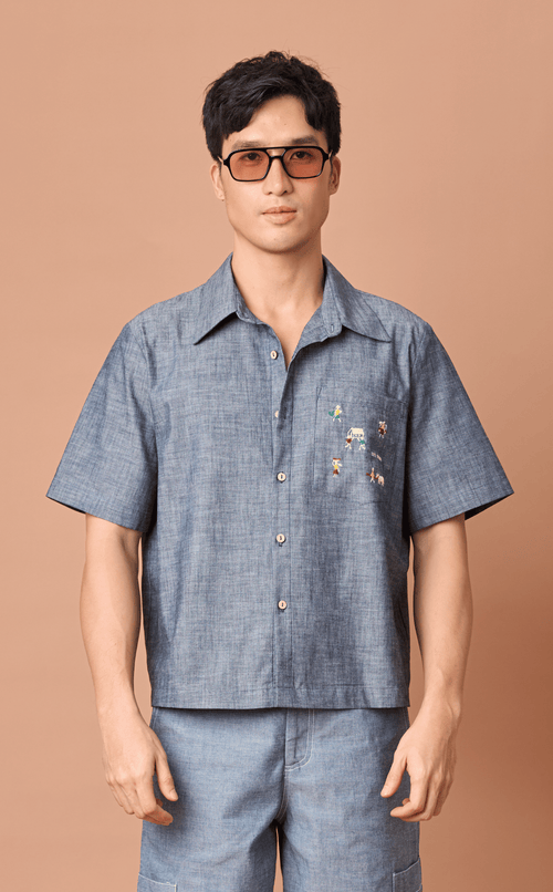PINO TOP - DENIM CHAMBRAY w/ BAYANIHAN EMBRO